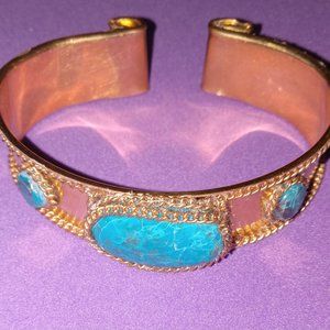 Natural Turquoise Brass Cuff Bracelet
